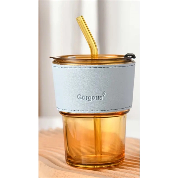 Nordic Leatherette Cover Glass - 15.2 oz w/Lid & Straw - Nordic Leatherette Cover Glass - 15.2 oz w/Lid & Straw - Image 1 of 4