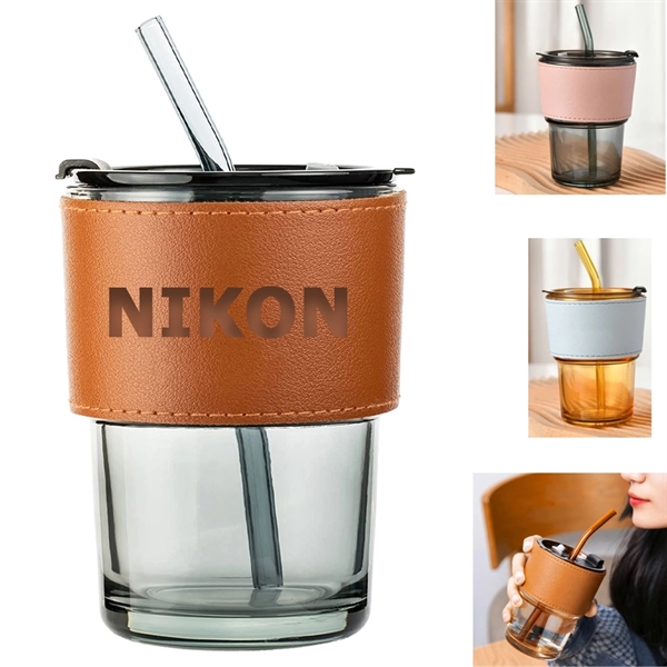 Nordic Leatherette Cover Glass - 15.2 oz w/Lid & Straw - Nordic Leatherette Cover Glass - 15.2 oz w/Lid & Straw - Image 0 of 4