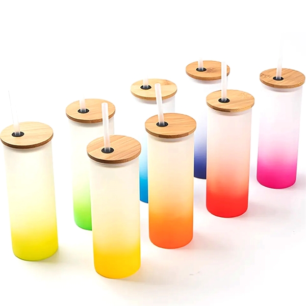 Gradient Frosted Glass Tumbler w/Straw & Bamboo Lid - Gradient Frosted Glass Tumbler w/Straw & Bamboo Lid - Image 2 of 11