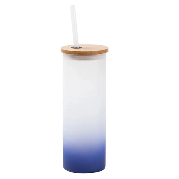 Gradient Frosted Glass Tumbler w/Straw & Bamboo Lid - Gradient Frosted Glass Tumbler w/Straw & Bamboo Lid - Image 3 of 11
