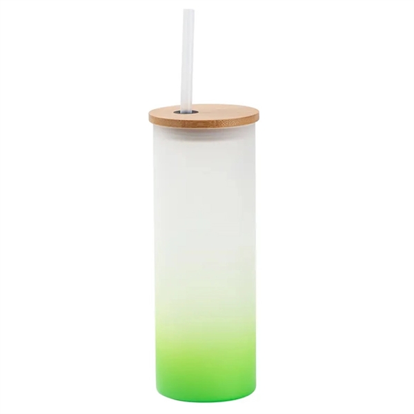 Gradient Frosted Glass Tumbler w/Straw & Bamboo Lid - Gradient Frosted Glass Tumbler w/Straw & Bamboo Lid - Image 4 of 11