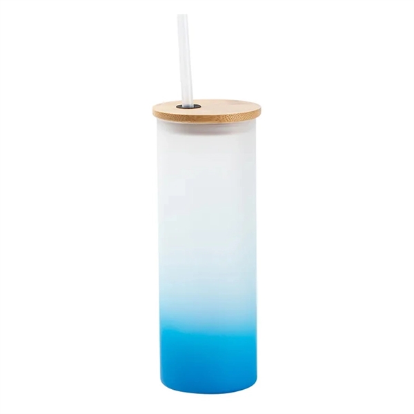 Gradient Frosted Glass Tumbler w/Straw & Bamboo Lid - Gradient Frosted Glass Tumbler w/Straw & Bamboo Lid - Image 5 of 11