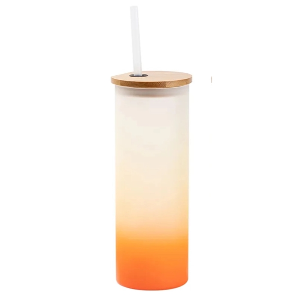 Gradient Frosted Glass Tumbler w/Straw & Bamboo Lid - Gradient Frosted Glass Tumbler w/Straw & Bamboo Lid - Image 6 of 11