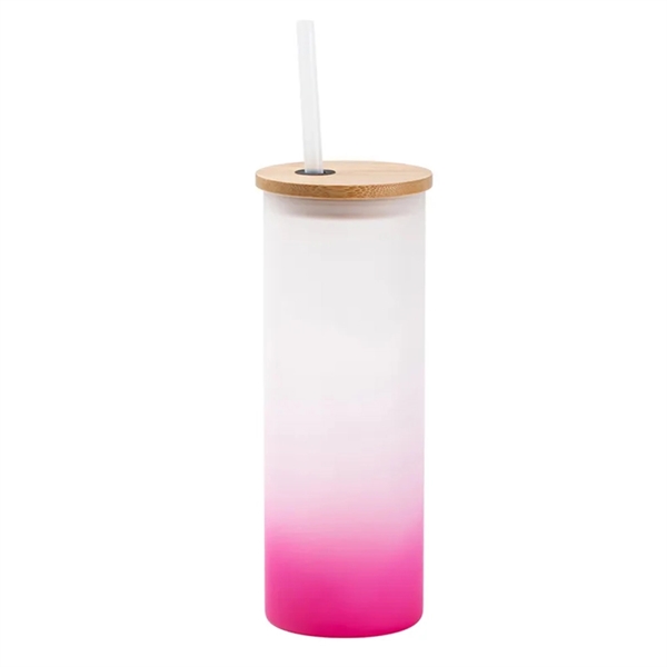 Gradient Frosted Glass Tumbler w/Straw & Bamboo Lid - Gradient Frosted Glass Tumbler w/Straw & Bamboo Lid - Image 7 of 11