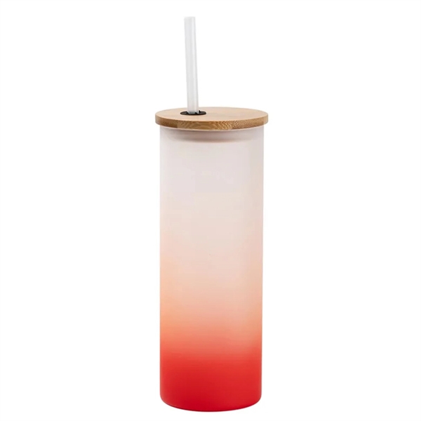 Gradient Frosted Glass Tumbler w/Straw & Bamboo Lid - Gradient Frosted Glass Tumbler w/Straw & Bamboo Lid - Image 8 of 11