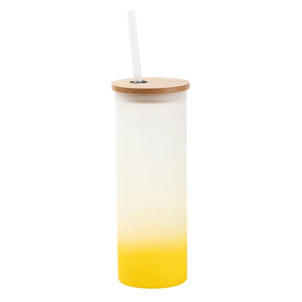 Gradient Frosted Glass Tumbler w/Straw & Bamboo Lid - Gradient Frosted Glass Tumbler w/Straw & Bamboo Lid - Image 11 of 11