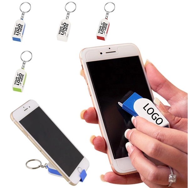 2-In-1 Practical Screen Cleaner and Phone Stand Keychain - 2-In-1 Practical Screen Cleaner and Phone Stand Keychain - Image 0 of 1