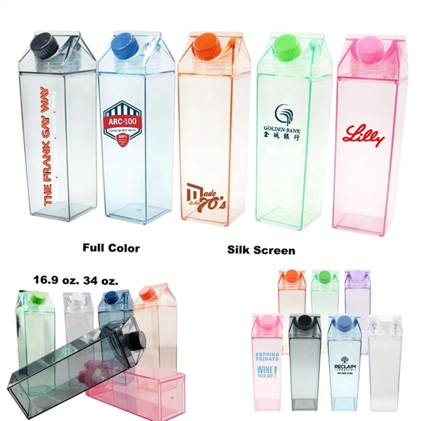 16.9/34 oz Transparent Square Plastic Milk Carton Bottle - 16.9/34 oz Transparent Square Plastic Milk Carton Bottle - Image 0 of 10