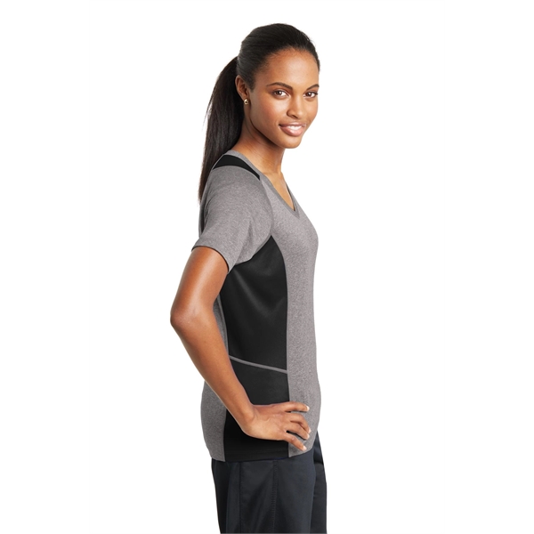 Sport-Tek Women's Heather Colorblock Contender V-Neck Tee. - Sport-Tek Women's Heather Colorblock Contender V-Neck Tee. - Image 3 of 61