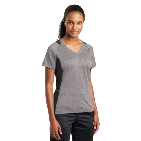 Sport-Tek Women's Heather Colorblock Contender V-Neck Tee. - Sport-Tek Women's Heather Colorblock Contender V-Neck Tee. - Image 4 of 61