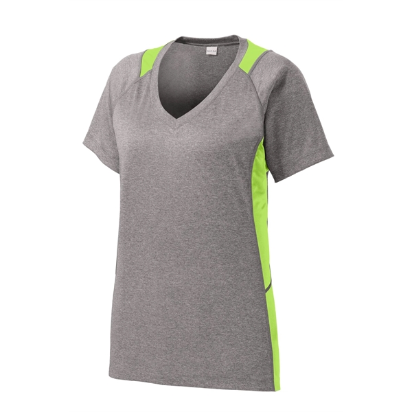 Sport-Tek Women's Heather Colorblock Contender V-Neck Tee. - Sport-Tek Women's Heather Colorblock Contender V-Neck Tee. - Image 23 of 61