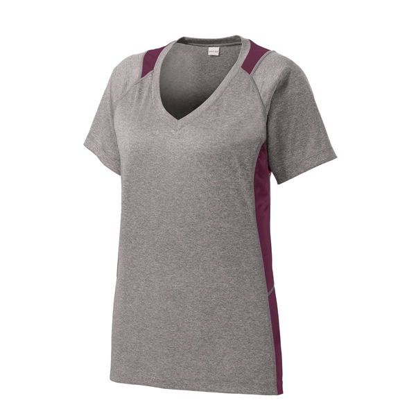 Sport-Tek Women's Heather Colorblock Contender V-Neck Tee. - Sport-Tek Women's Heather Colorblock Contender V-Neck Tee. - Image 28 of 61