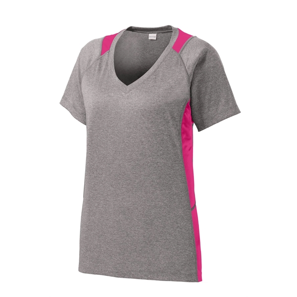 Sport-Tek Women's Heather Colorblock Contender V-Neck Tee. - Sport-Tek Women's Heather Colorblock Contender V-Neck Tee. - Image 33 of 61