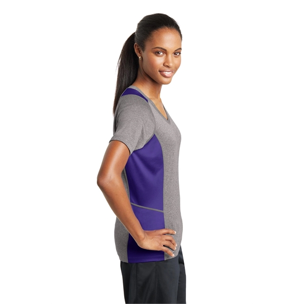 Sport-Tek Women's Heather Colorblock Contender V-Neck Tee. - Sport-Tek Women's Heather Colorblock Contender V-Neck Tee. - Image 36 of 61