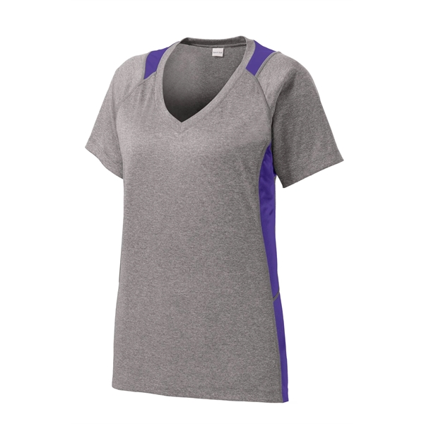 Sport-Tek Women's Heather Colorblock Contender V-Neck Tee. - Sport-Tek Women's Heather Colorblock Contender V-Neck Tee. - Image 37 of 61