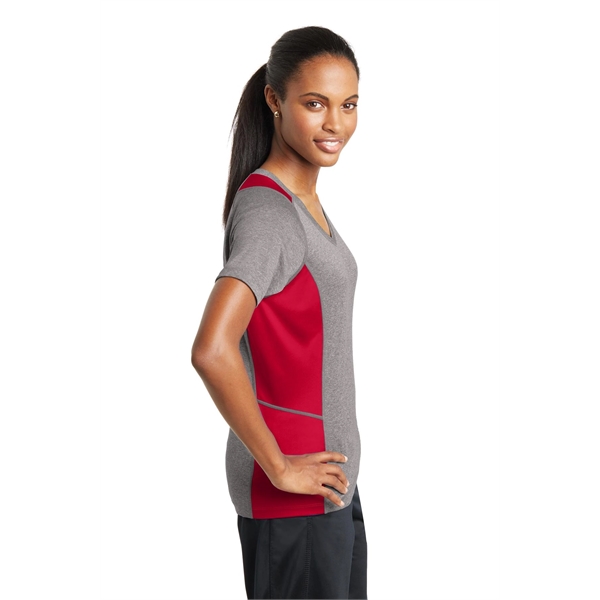 Sport-Tek Women's Heather Colorblock Contender V-Neck Tee. - Sport-Tek Women's Heather Colorblock Contender V-Neck Tee. - Image 45 of 61