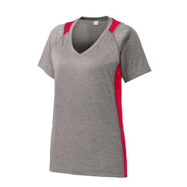 Sport-Tek Women's Heather Colorblock Contender V-Neck Tee. - Sport-Tek Women's Heather Colorblock Contender V-Neck Tee. - Image 46 of 61