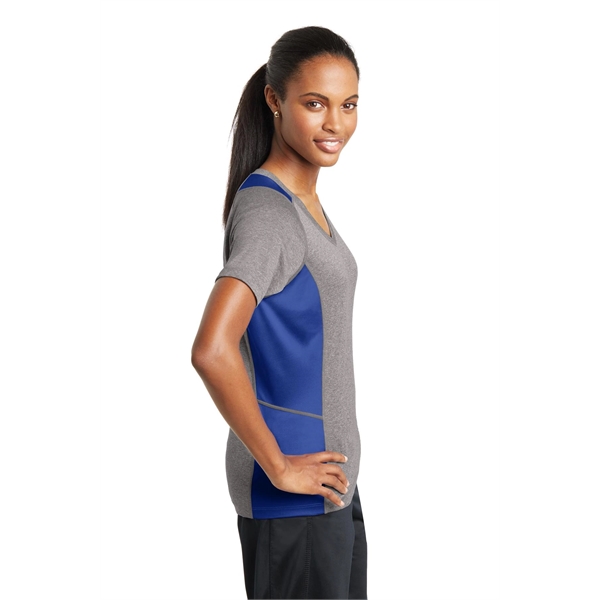 Sport-Tek Women's Heather Colorblock Contender V-Neck Tee. - Sport-Tek Women's Heather Colorblock Contender V-Neck Tee. - Image 50 of 61