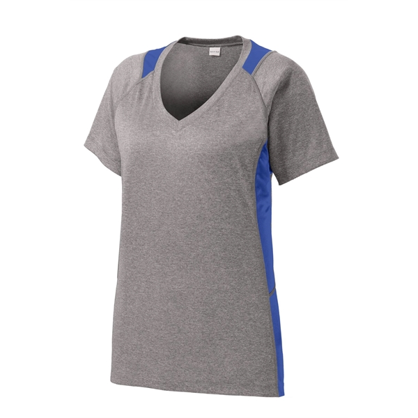 Sport-Tek Women's Heather Colorblock Contender V-Neck Tee. - Sport-Tek Women's Heather Colorblock Contender V-Neck Tee. - Image 51 of 61