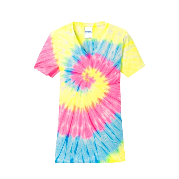 Custom Port & Co Women's Tie-Dye V-Neck Tee.