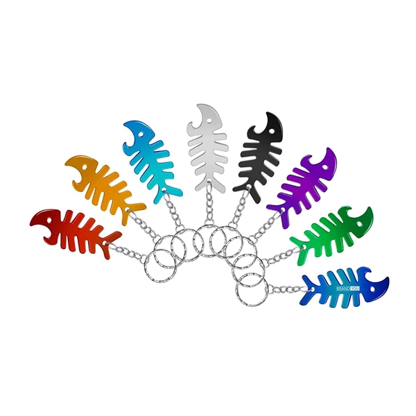 Aluminum Fishbone Bottle Opener w Metal Keychain Winder - Aluminum Fishbone Bottle Opener w Metal Keychain Winder - Image 0 of 0