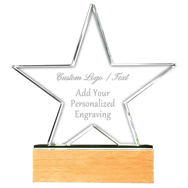 Crystal Star Award With Wooden Base - Crystal Star Award With Wooden Base - Image 2 of 4