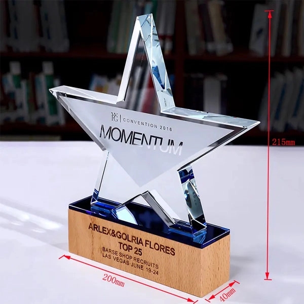 Crystal Star Award With Wooden Base - Crystal Star Award With Wooden Base - Image 3 of 4