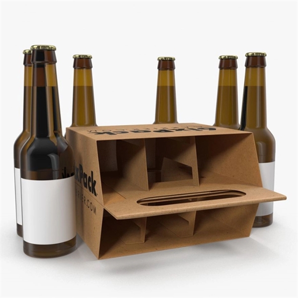 6 Pack 12 oz. Bottle Holder Kraft Cardboard Carrier - 6 Pack 12 oz. Bottle Holder Kraft Cardboard Carrier - Image 1 of 2