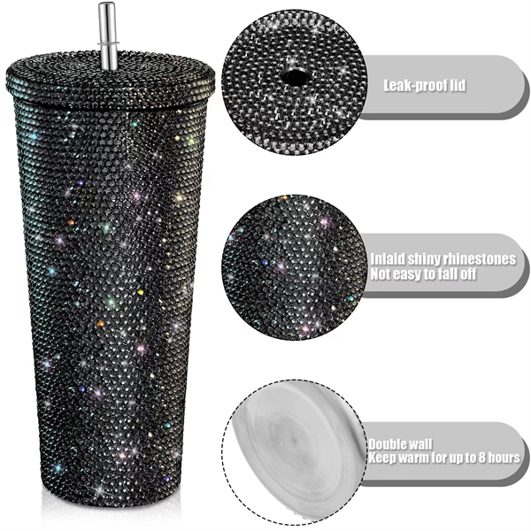 16.9 oz Studded Bling Diamond Rhinestone Tumbler - 16.9 oz Studded Bling Diamond Rhinestone Tumbler - Image 3 of 10