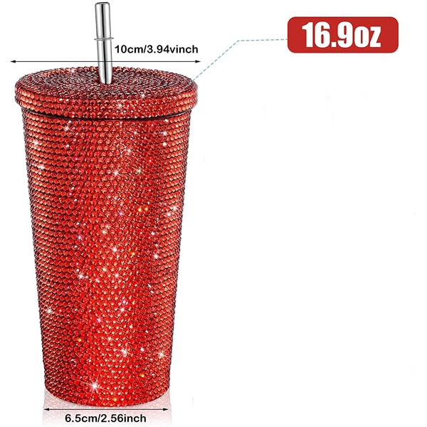 16.9 oz Studded Bling Diamond Rhinestone Tumbler - 16.9 oz Studded Bling Diamond Rhinestone Tumbler - Image 4 of 10