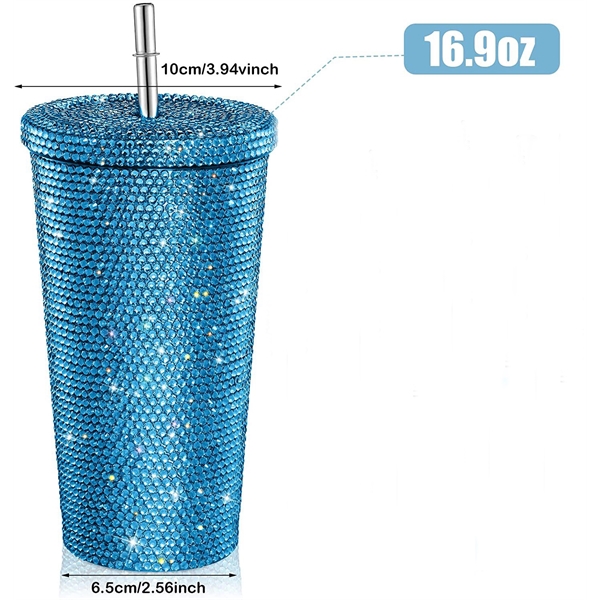 16.9 oz Studded Bling Diamond Rhinestone Tumbler - 16.9 oz Studded Bling Diamond Rhinestone Tumbler - Image 6 of 10