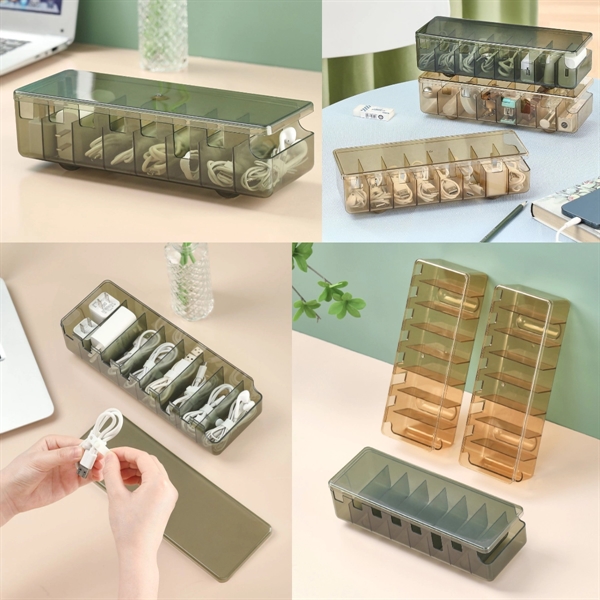 Stackable Bus-Shaped 8-Slot Data Cable Sorage Box w/ Lid - Stackable Bus-Shaped 8-Slot Data Cable Sorage Box w/ Lid - Image 2 of 2