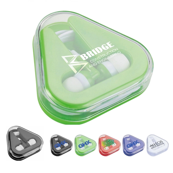 Promotional Earbuds Triangle Case printed Portable Earbuds - Promotional Earbuds Triangle Case printed Portable Earbuds - Image 0 of 2
