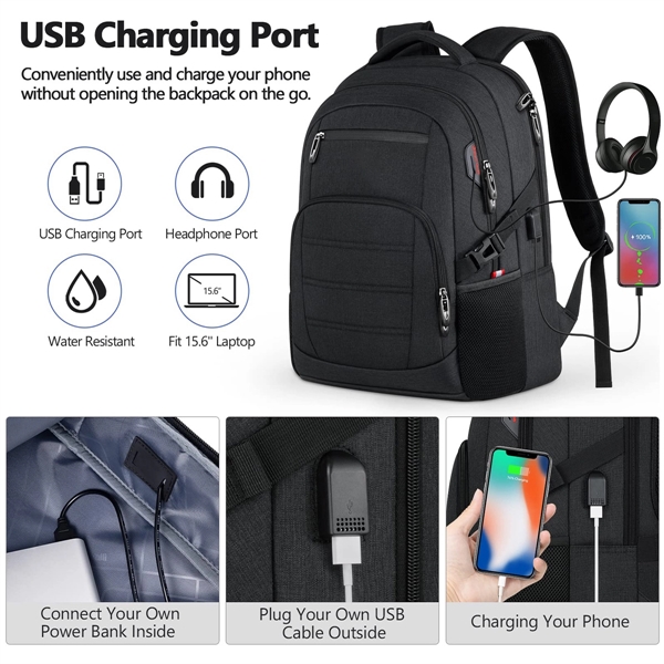 Travel Waterproof Laptop Backpack with USB Charging Port - Travel Waterproof Laptop Backpack with USB Charging Port - Image 1 of 7