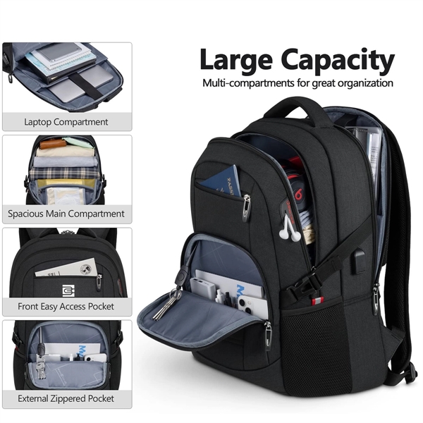 Travel Waterproof Laptop Backpack with USB Charging Port - Travel Waterproof Laptop Backpack with USB Charging Port - Image 3 of 7