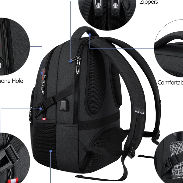 Travel Waterproof Laptop Backpack with USB Charging Port - Travel Waterproof Laptop Backpack with USB Charging Port - Image 4 of 7