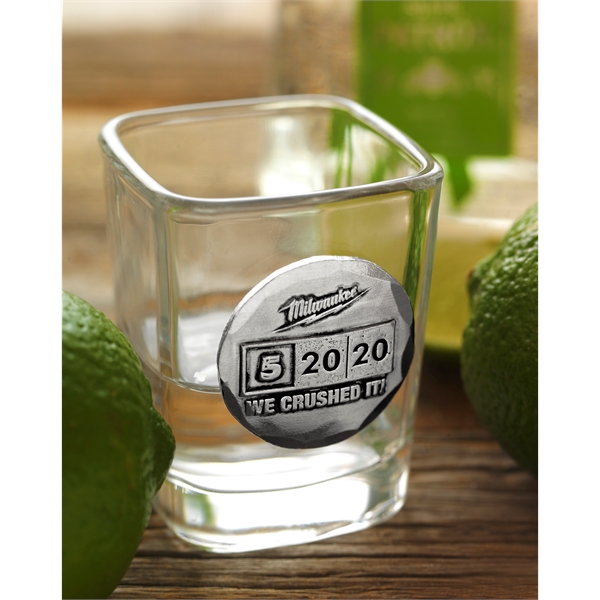 Square Shot Glass with Metal Medallion - Square Shot Glass with Metal Medallion - Image 0 of 2
