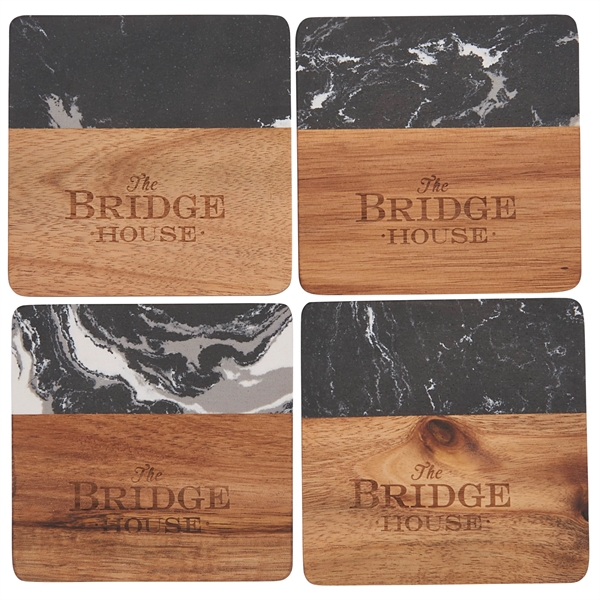 Black Marble and Wood Coaster Set - Black Marble and Wood Coaster Set - Image 5 of 6