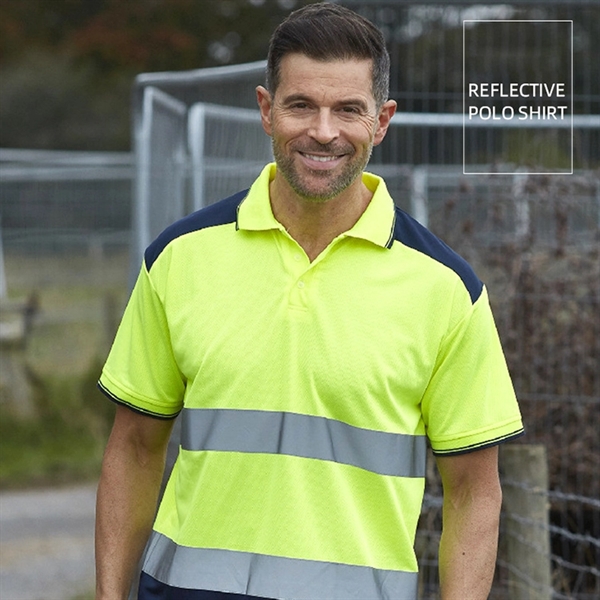 High Visibility Construction Work Polo Shirt with Relective - High Visibility Construction Work Polo Shirt with Relective - Image 2 of 2