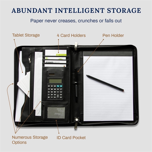 Custom All-in-One Luxury Business Leather Zippered Padfolios - Custom All-in-One Luxury Business Leather Zippered Padfolios - Image 1 of 7