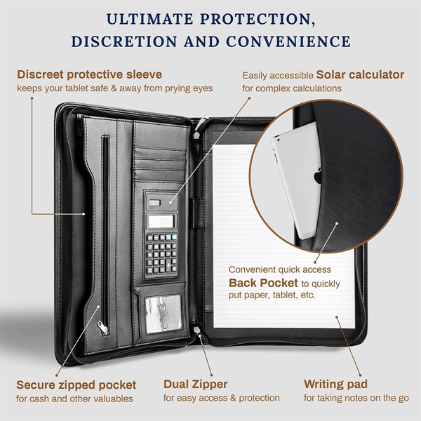 Custom All-in-One Luxury Business Leather Zippered Padfolios - Custom All-in-One Luxury Business Leather Zippered Padfolios - Image 2 of 7