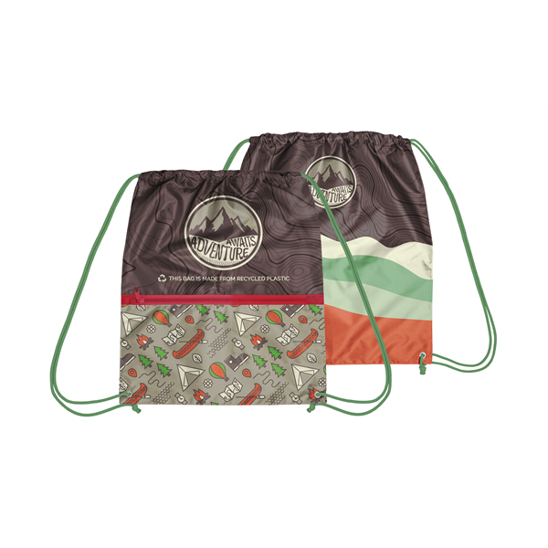 Recycled Zipper Drawstring Bag with Custom PMS Strings - Recycled Zipper Drawstring Bag with Custom PMS Strings - Image 0 of 6