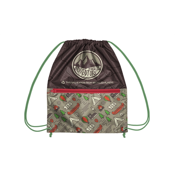 Recycled Zipper Drawstring Bag with Custom PMS Strings - Recycled Zipper Drawstring Bag with Custom PMS Strings - Image 3 of 6