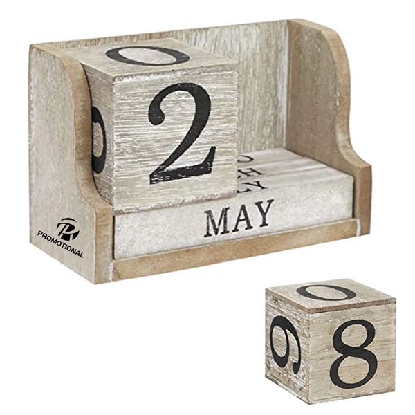 Wooden Perpetual Block Calendar for Desk - Wooden Perpetual Block Calendar for Desk - Image 0 of 5