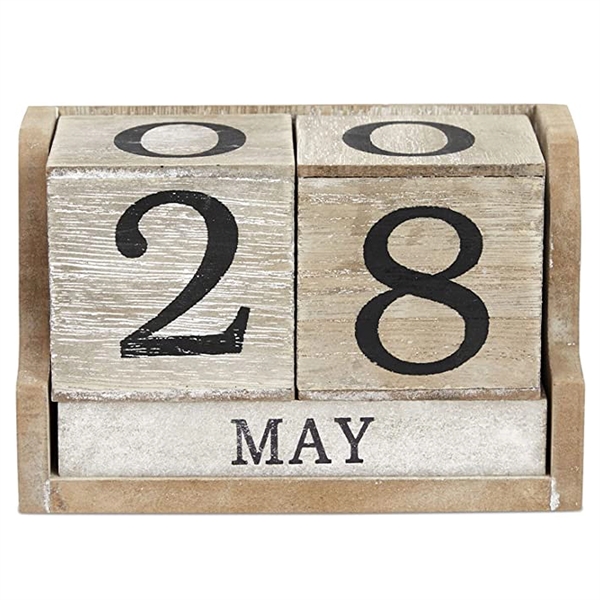 Wooden Perpetual Block Calendar for Desk - Wooden Perpetual Block Calendar for Desk - Image 2 of 5