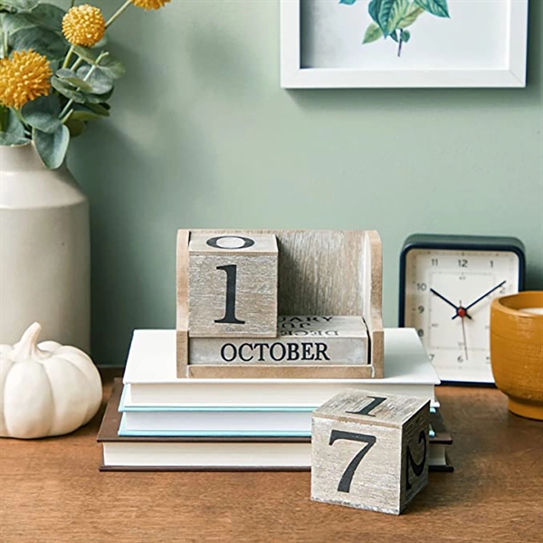 Wooden Perpetual Block Calendar for Desk - Wooden Perpetual Block Calendar for Desk - Image 4 of 5