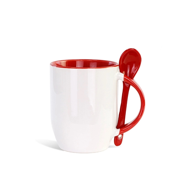 Two-Tone Ceramic Coffee Mugs With Spoon - Two-Tone Ceramic Coffee Mugs With Spoon - Image 1 of 6