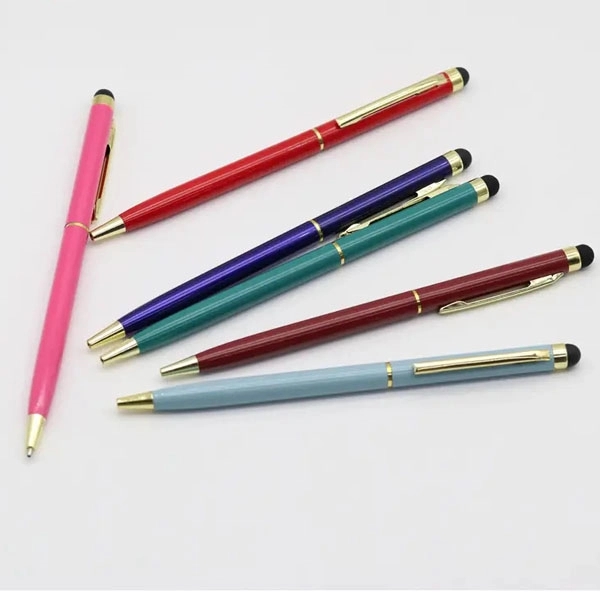 Gold Trim Slim Metal Twist Ballpoint Stylus Pen - Gold Trim Slim Metal Twist Ballpoint Stylus Pen - Image 1 of 7