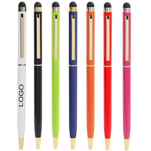 Gold Trim Slim Metal Twist Ballpoint Stylus Pen - Gold Trim Slim Metal Twist Ballpoint Stylus Pen - Image 0 of 7