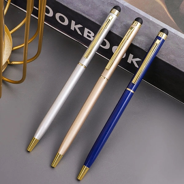 Gold Trim Slim Metal Twist Ballpoint Stylus Pen - Gold Trim Slim Metal Twist Ballpoint Stylus Pen - Image 6 of 7
